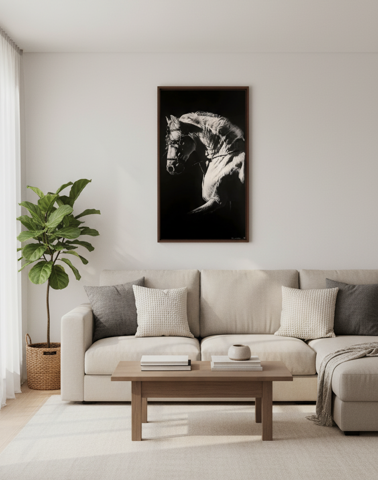 Majestic Contrast – The White Horse Portrait Wall Art