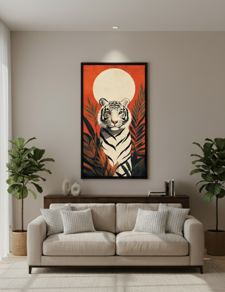 Silent Strength – White Tiger in the Wild Wall Art Panel
