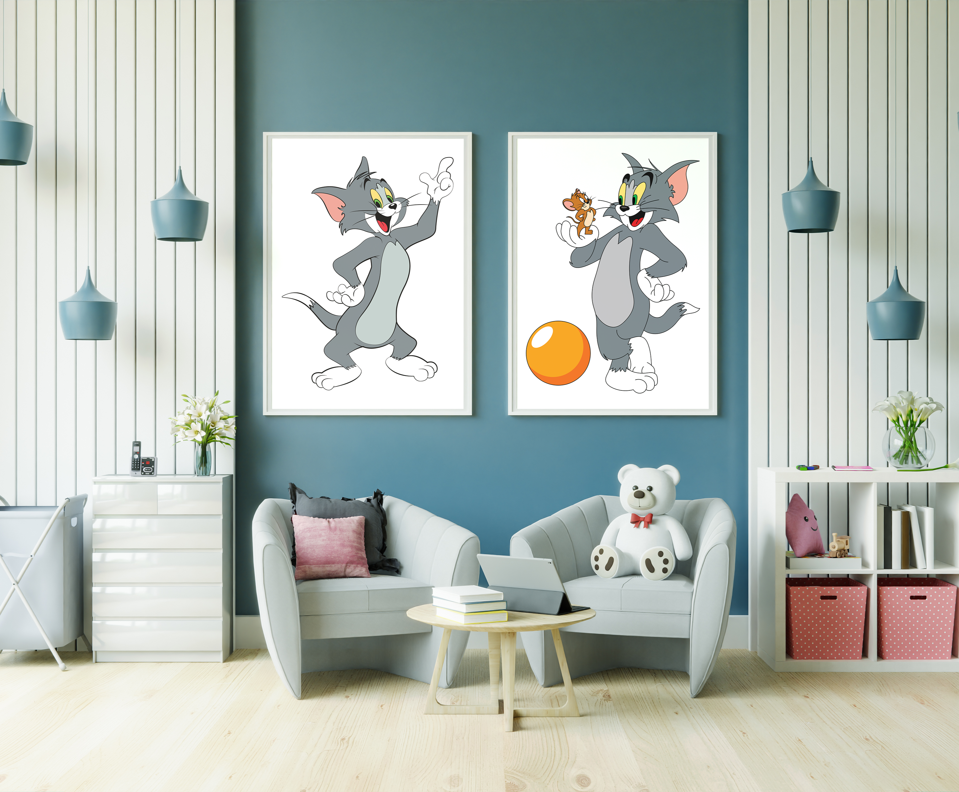2 Panel Tom and Jerry Wall Art – Classic Cartoon Fun for Kids’ Room