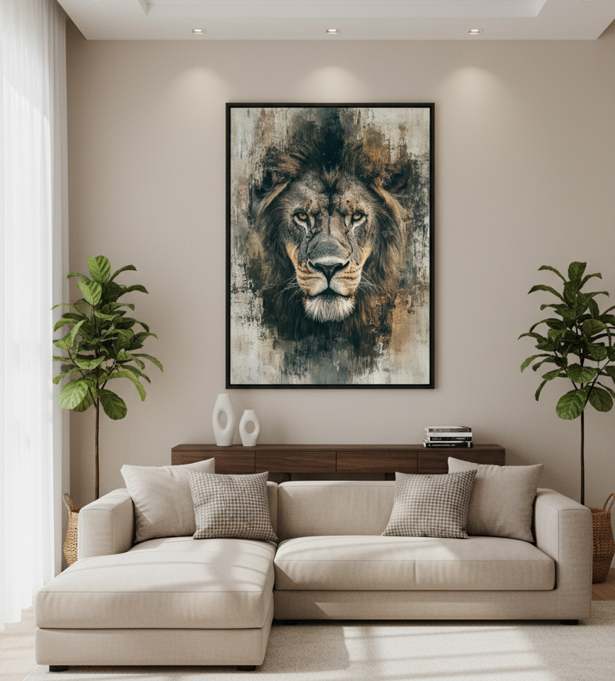 Lion Portrait Wall Art panel – Power In Silence