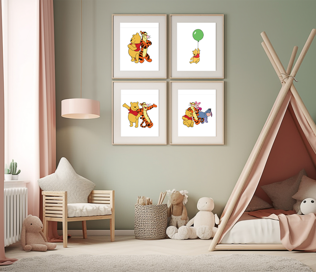4 Panel Winnie the Pooh Wall Art – Sweet Adventures for Kids’ Room