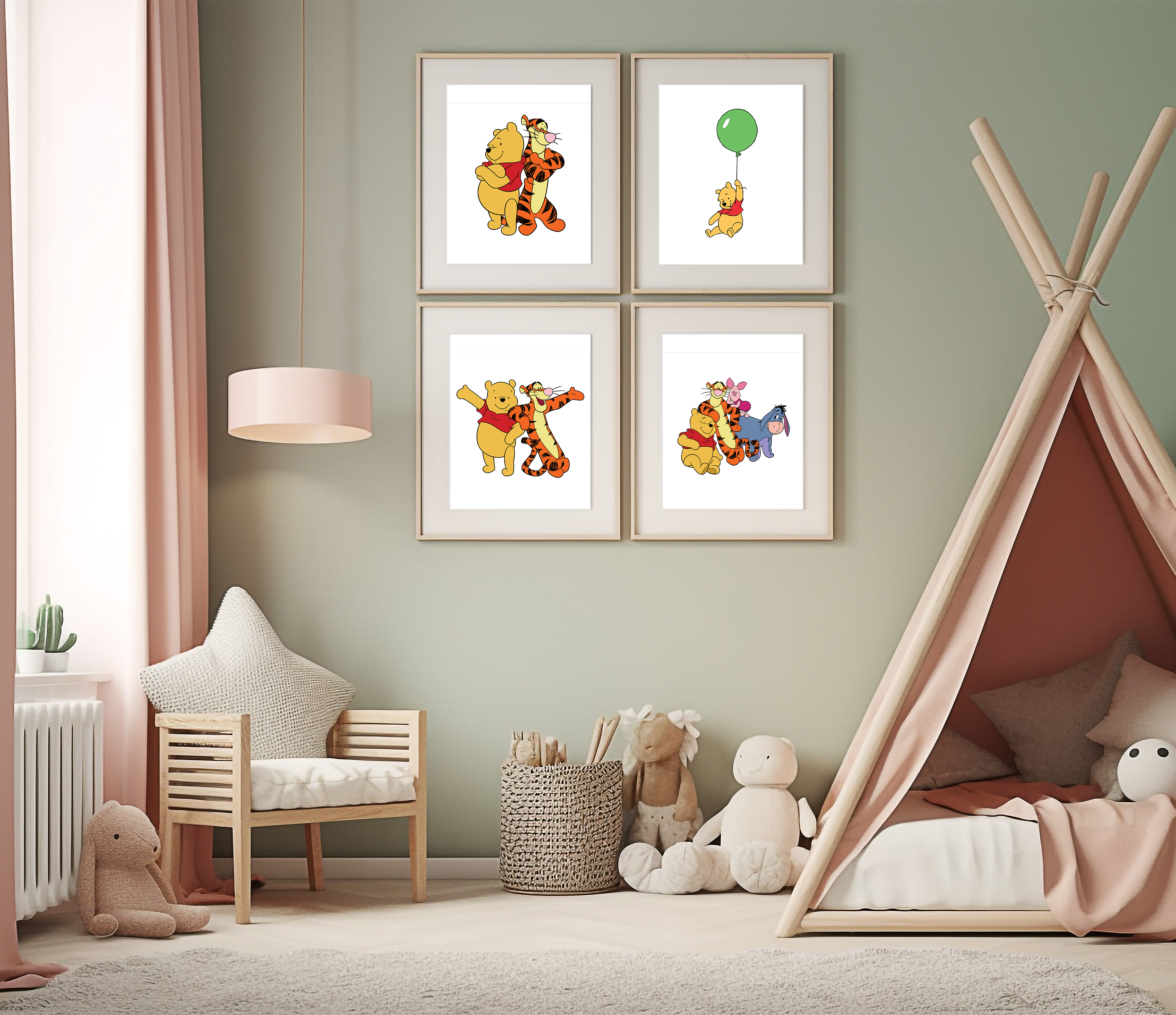4 Panel Winnie the Pooh Wall Art – Sweet Adventures for Kids’ Room
