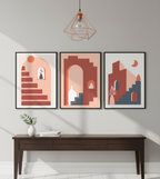 Sunlit Steps – 3-Panel Architectural Boho Wall Art