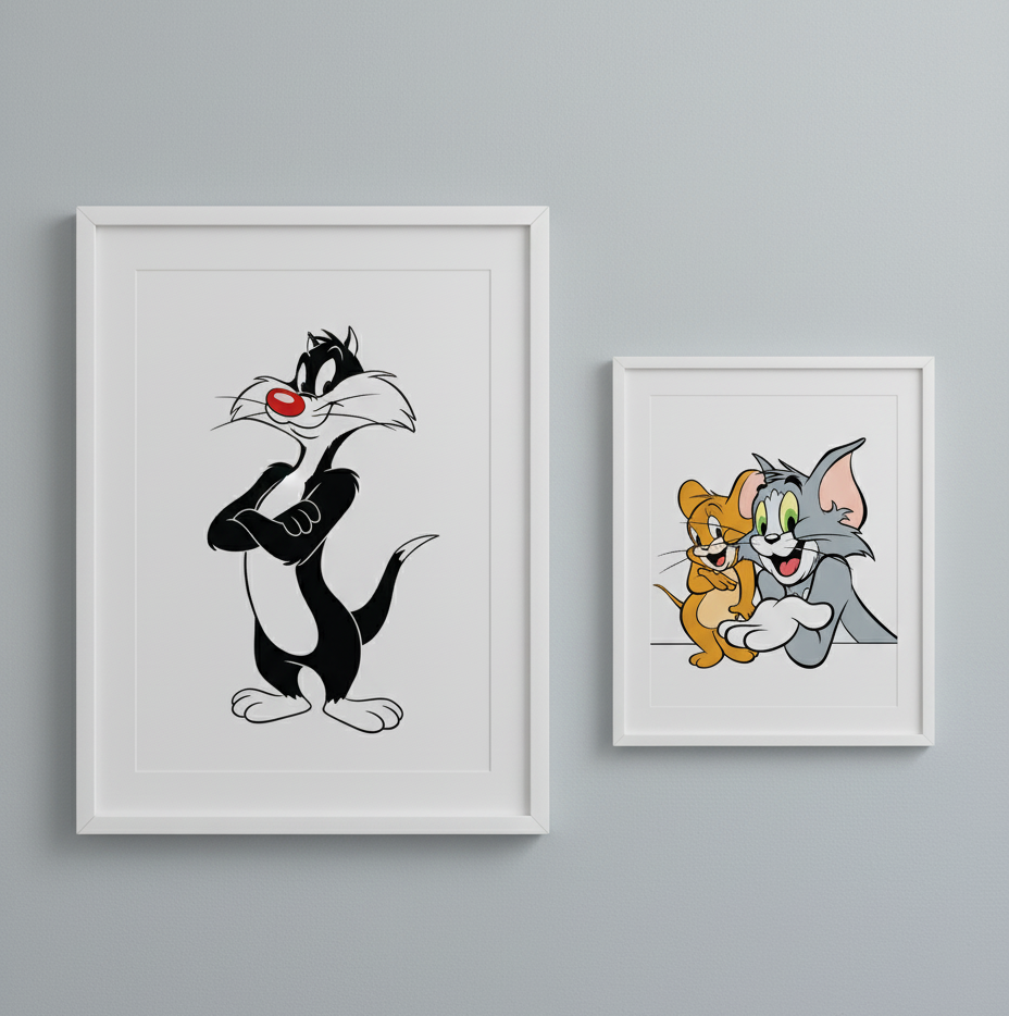 Cartoon Buddies – Sylvester & Tom and Jerry 2 Panel Kids Wall Art
