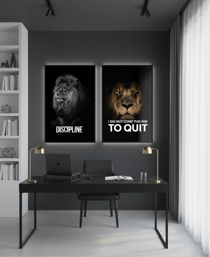 Discipline & Never Quit – 2-Panel Motivational Wall Art