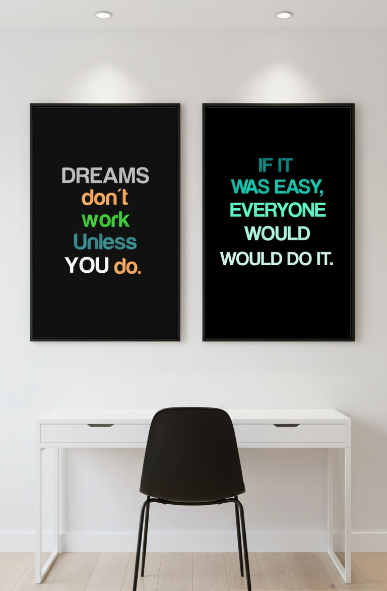 Dreams & Work – 2-Panel Motivational Quote Wall Art
