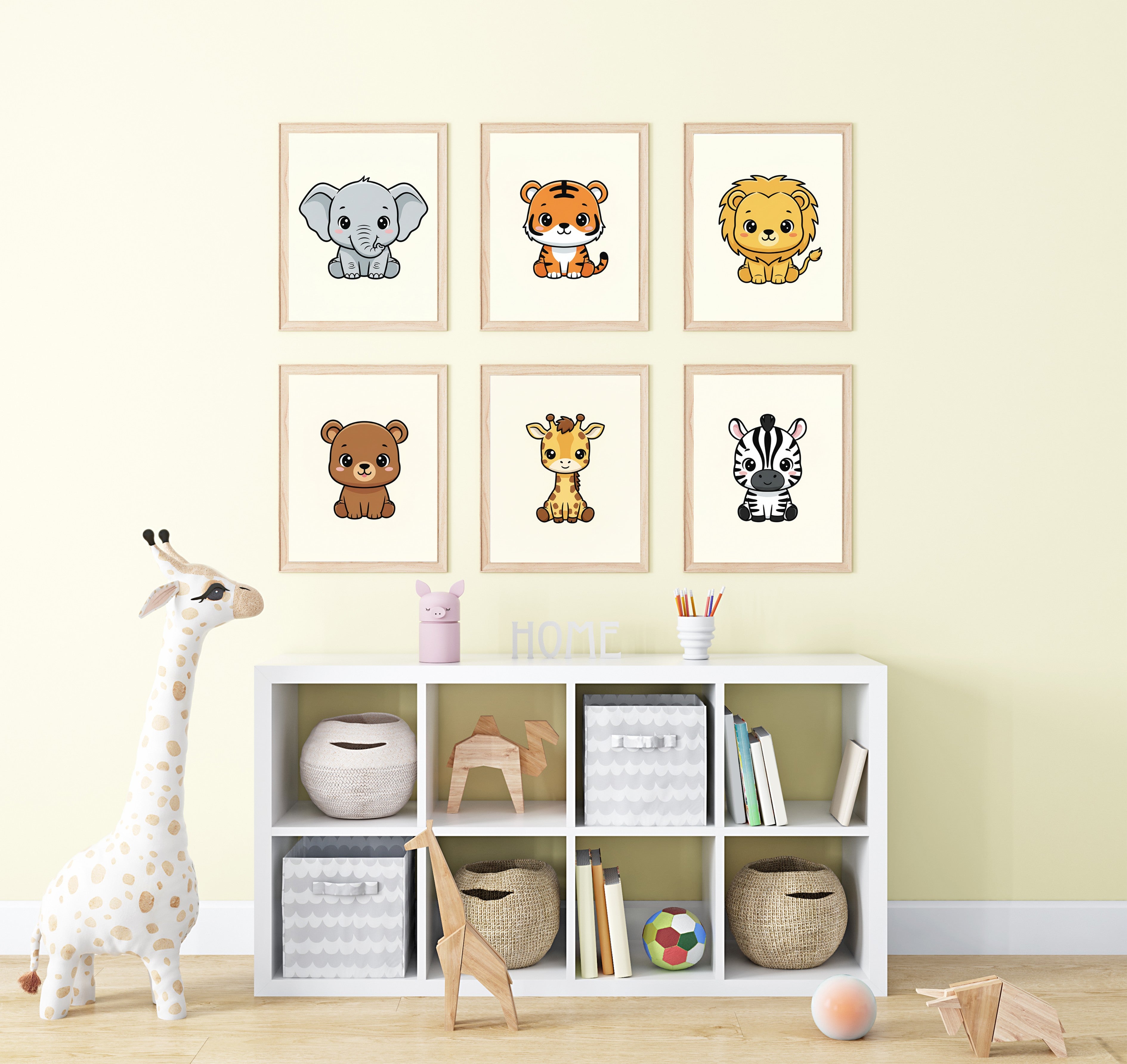 Cute Jungle Animals – 6 Panel Kids Wall Art Set