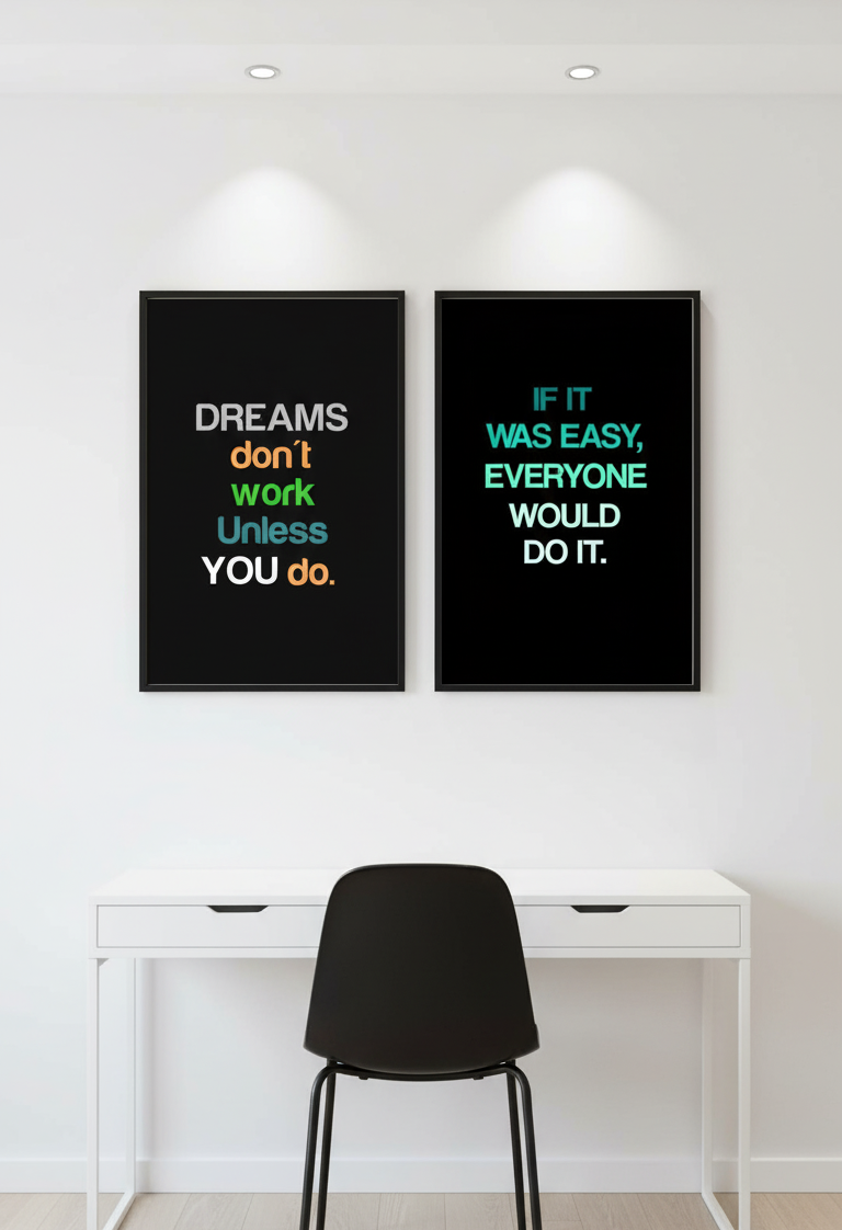 Dreams & Work – 2-Panel Motivational Quote Wall Art