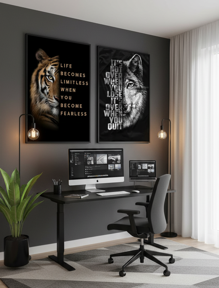Fierce & Focused – Tiger & Wolf Motivational Wall Art