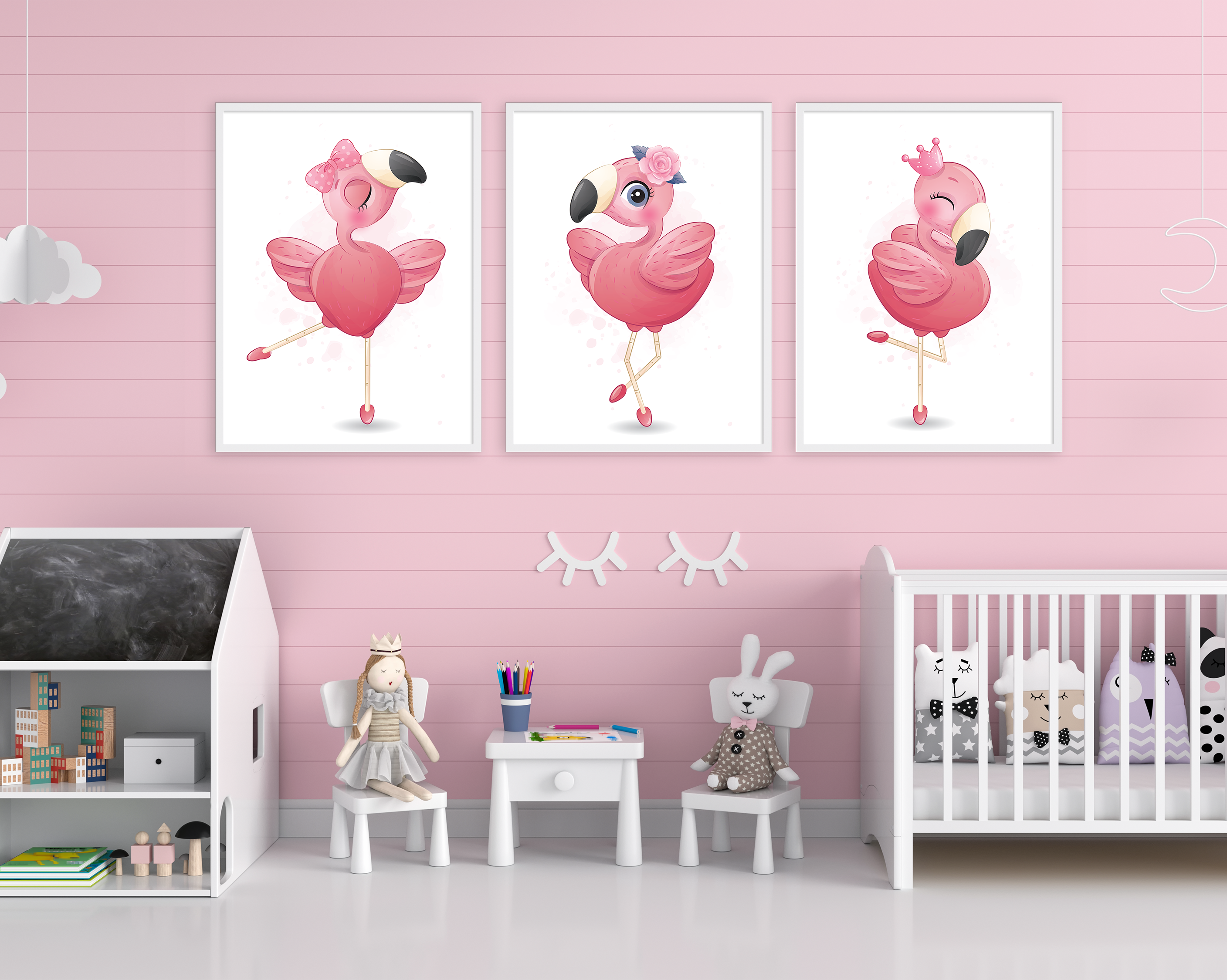 Graceful Flamingos – Trio Wall Art for Kids