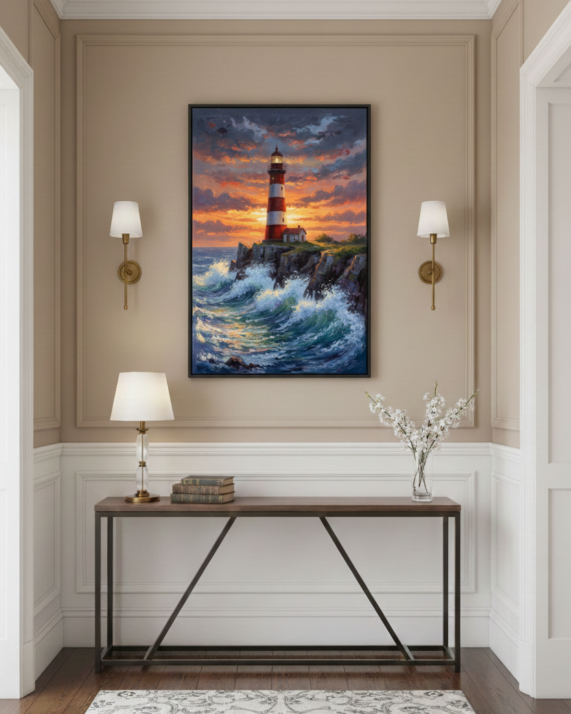 Beacon of Hope – Lighthouse on the Cliff Wall Art