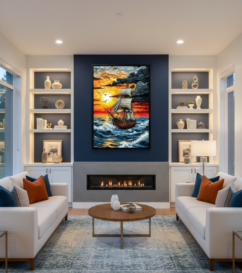 Voyage Through the Storm – Ship at Sea Wall Art