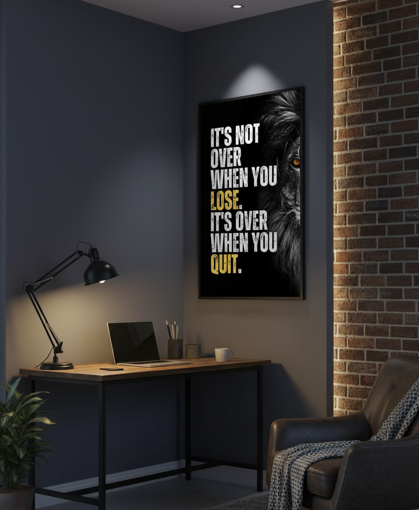 Never Quit – Lion Motivational Wall Art