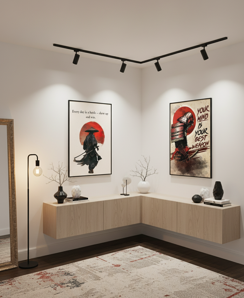 Samurai & Fighter – 2-Panel Motivational Quote Wall Art