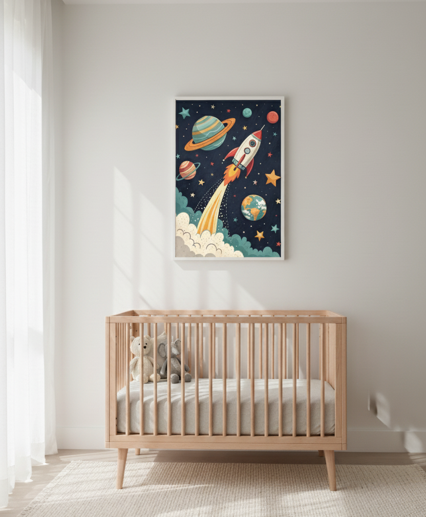 Rocket Adventure in Space – Kids Wall Art