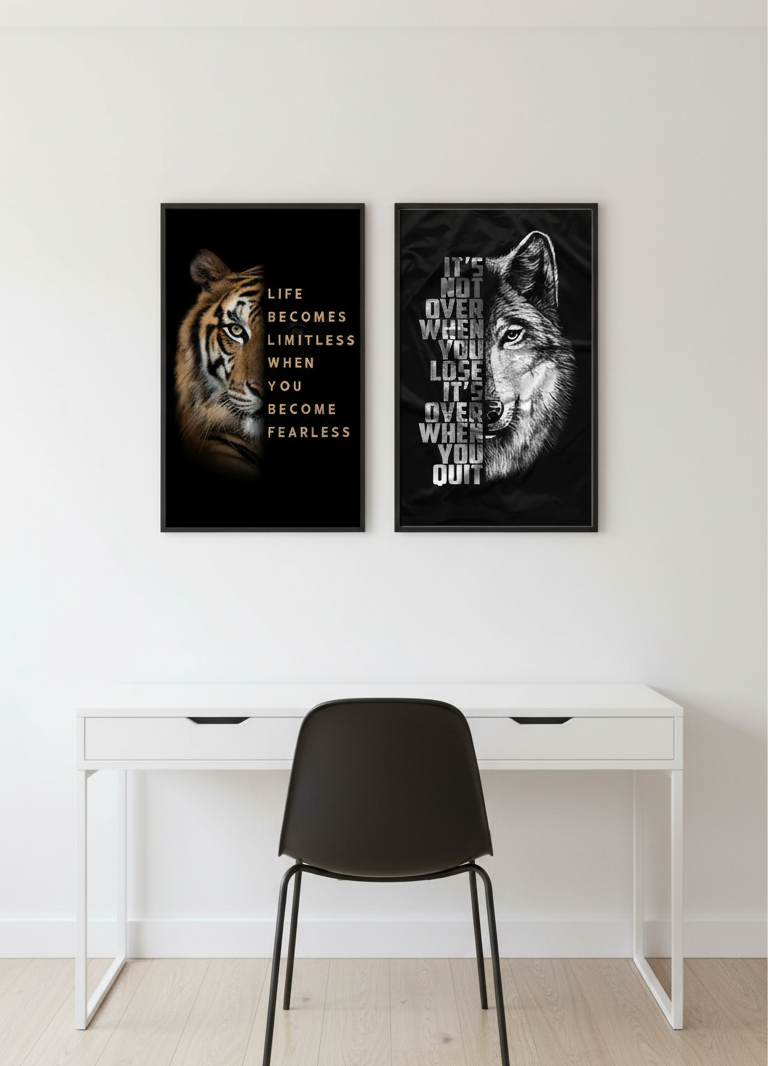 Fierce & Focused – Tiger & Wolf Motivational Wall Art