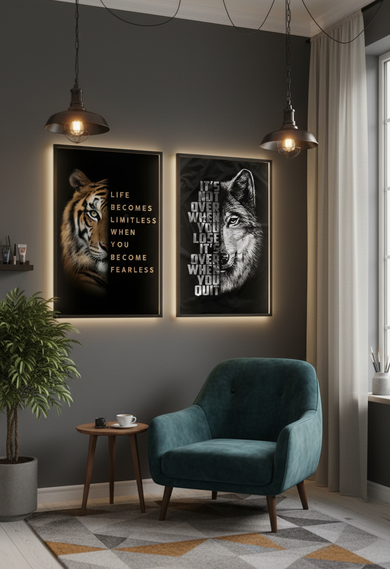 Fierce & Focused – Tiger & Wolf Motivational Wall Art